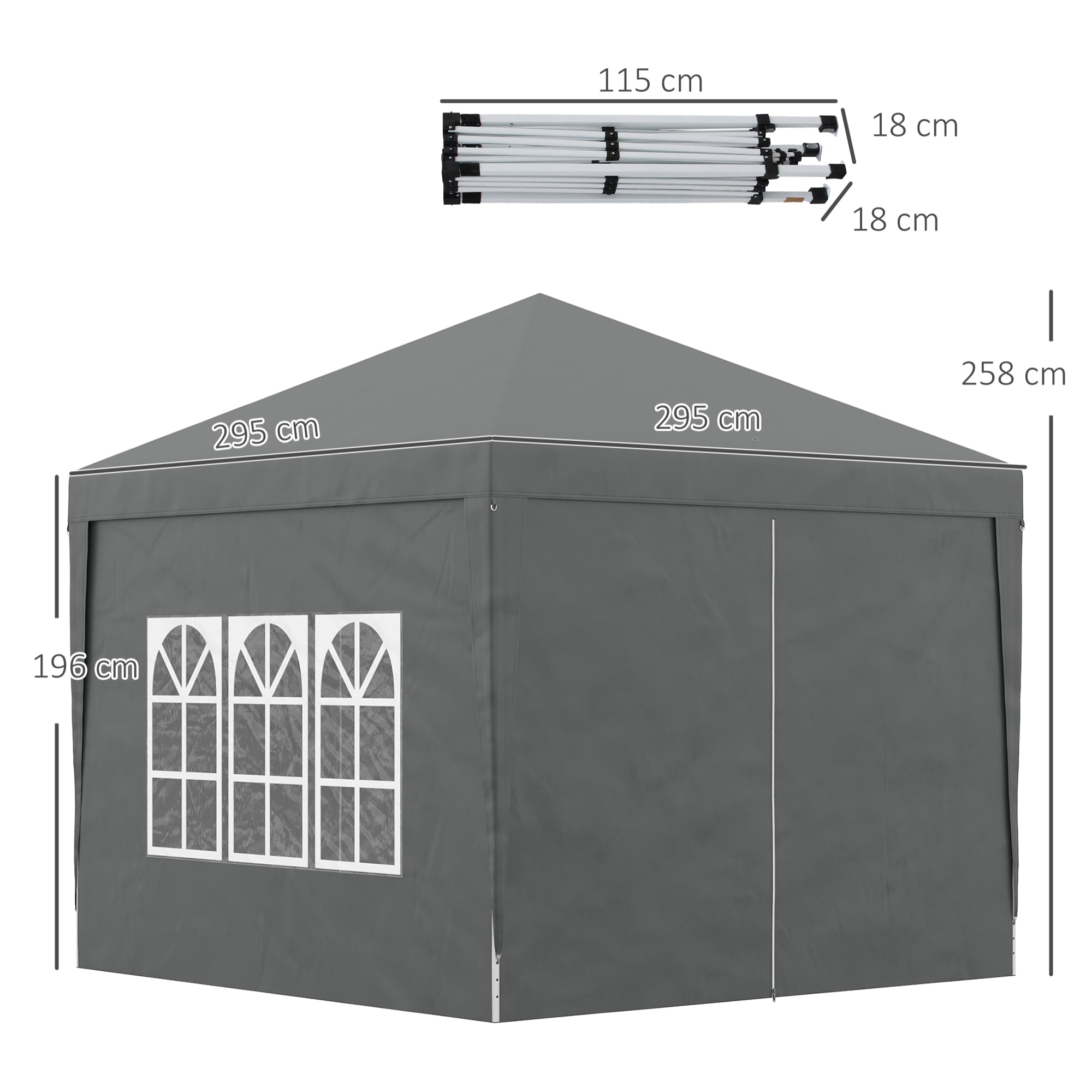 Carpa Plegable Pop-up Gazebo 3x3 m Cenador Plegable con 4 Paredes Laterales Anti-UV y Bolsa de Transporte para Camping Fiestas Gris