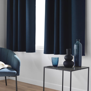 Rideau court occultant à œillets en chambray uni - Bleu