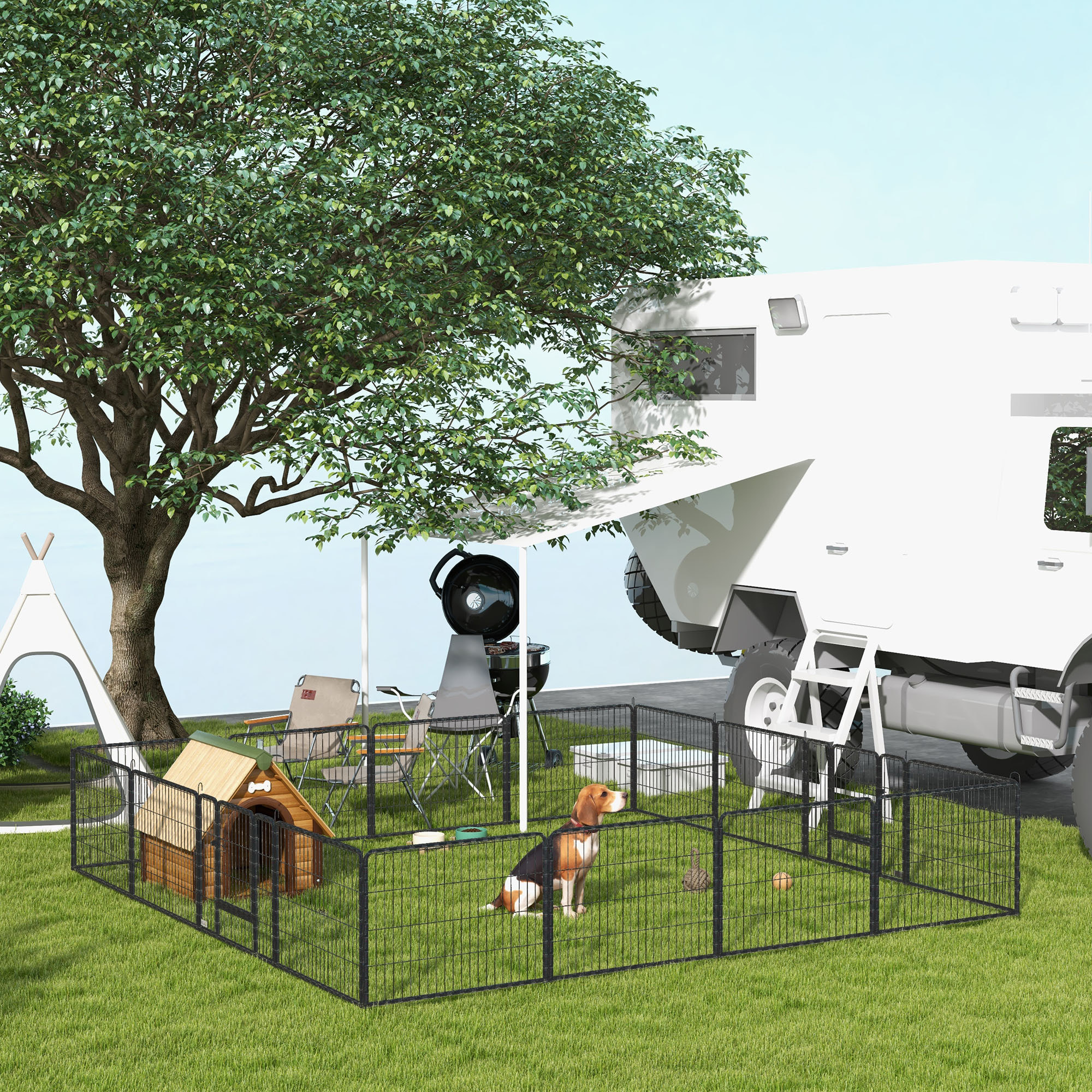 PawHut Parque para Perros Vallas para Mascotas de 16 Paneles 80x60 cm con 2 Puertas con Pestillo Corralito para Perros Pequeños de Acero para Interior y Exterior Gris