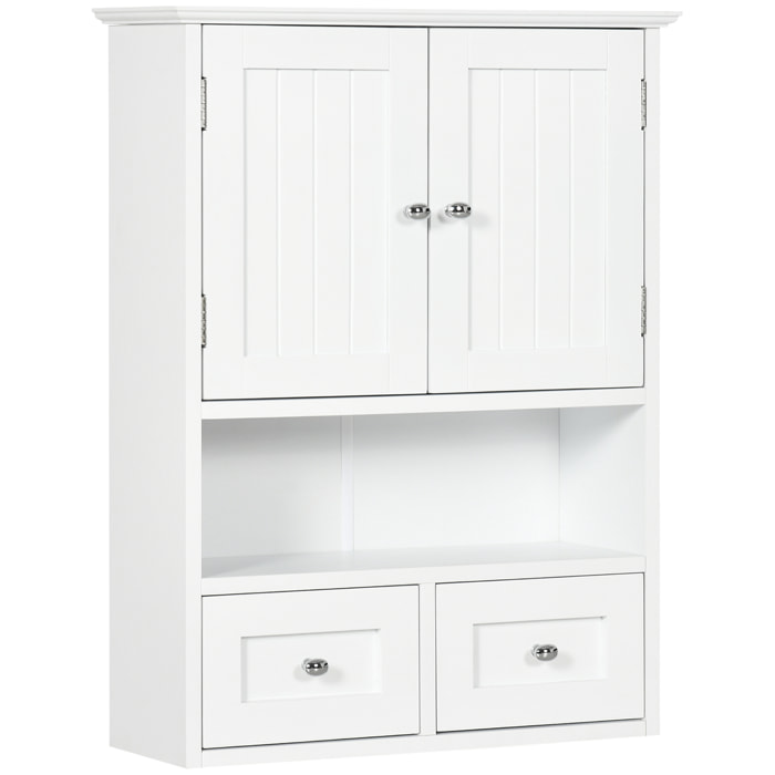 Armario de Pared para Baño Armario Colgante Mueble Suspendido de Baño con 2 Puertas y 2 Cajones para Cocina Estilo Moderno 50,8x17,8x66 cm Blanco