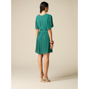 Oltre - Vestido corto en georgette plisado - Verde