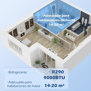 Aire Acondicionado Portátil 9000BTU 1010W Refrigerador Ventilador Deshumidificador con Pantalla LED Control Remoto Temporizador para Habitación de 20 m² 35,3x35x72,5 cm Blanco