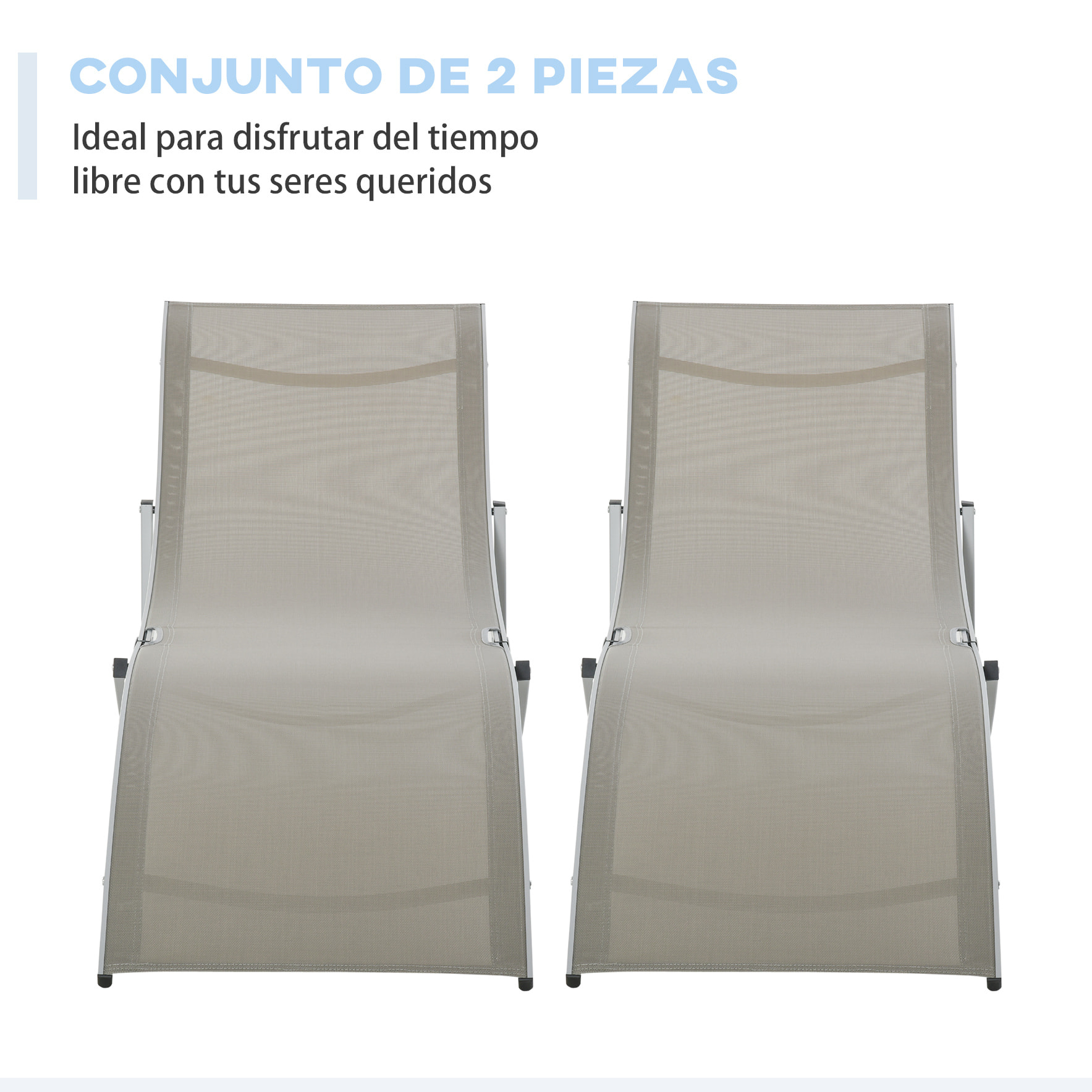 2 Tumbonas Plegables Tumbonas de Jardín en Forma de S con Marco de Aluminio Texteline para Piscina Patio Terraza 165x61x63 cm Gris