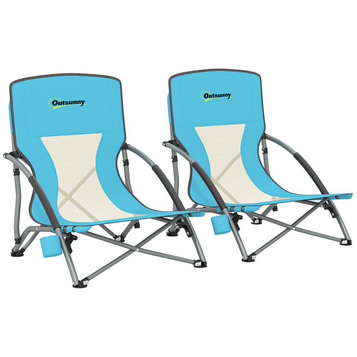 Lot de 2 chaises de plage pliantes - chaise de camping compacte légère poids net 2,2 Kg - métal polyester textilène bleu
