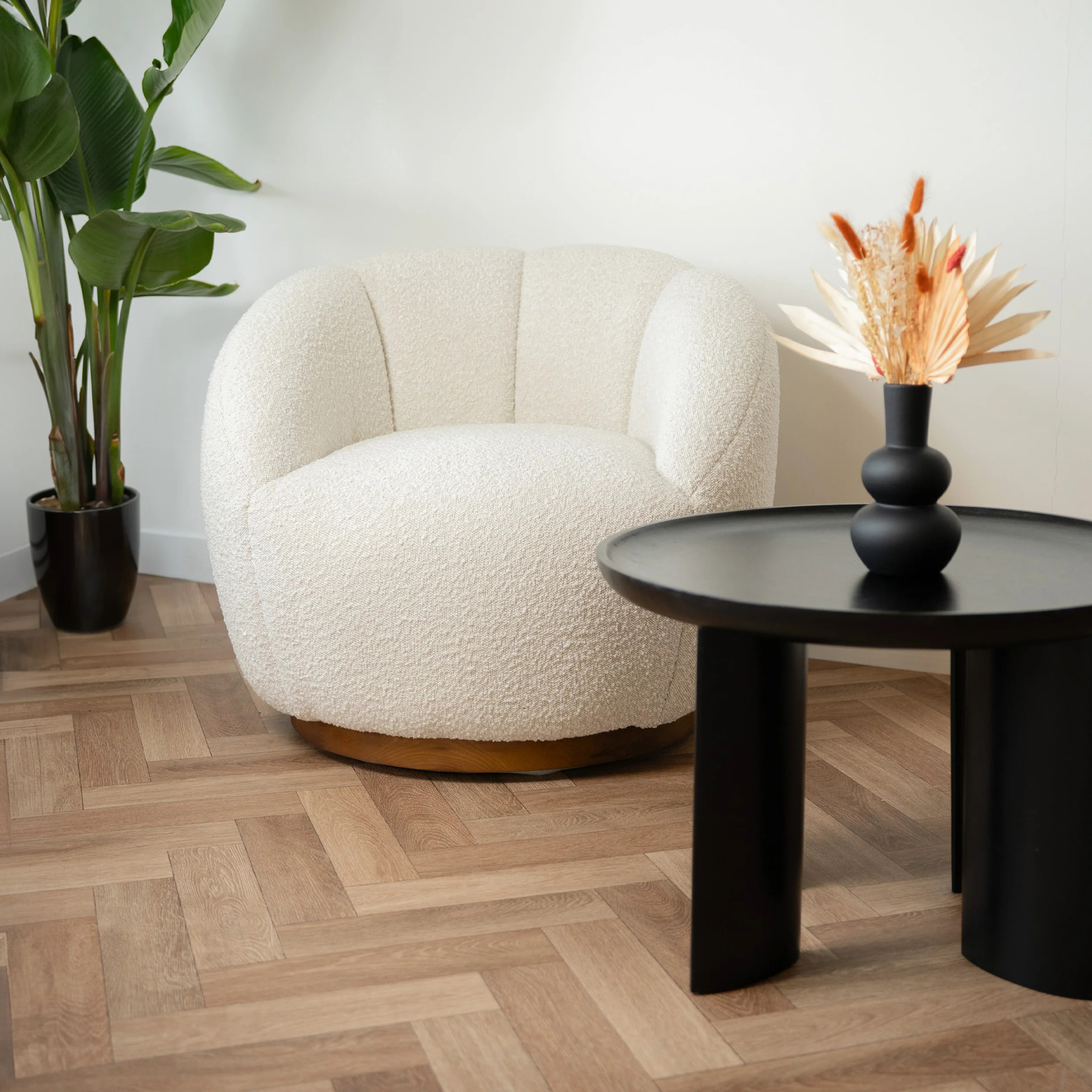 Fauteuil pivotant en tissu bouclé blanc - Ysé