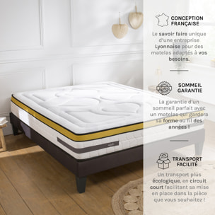 Ensemble Matelas Hybride Aubertin & Sommier Kit Bois, Ressorts Ensachés & Mousse Hyper Soft, 24 cm, Soutien Ferme
