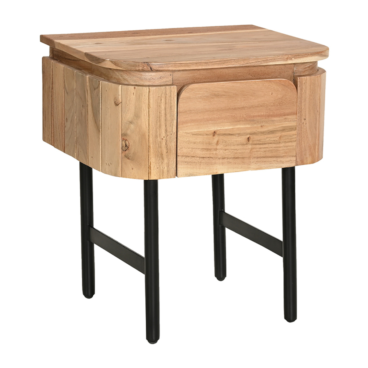 Table de chevet en bois massif et métal noir avec tiroir NAPOLI
