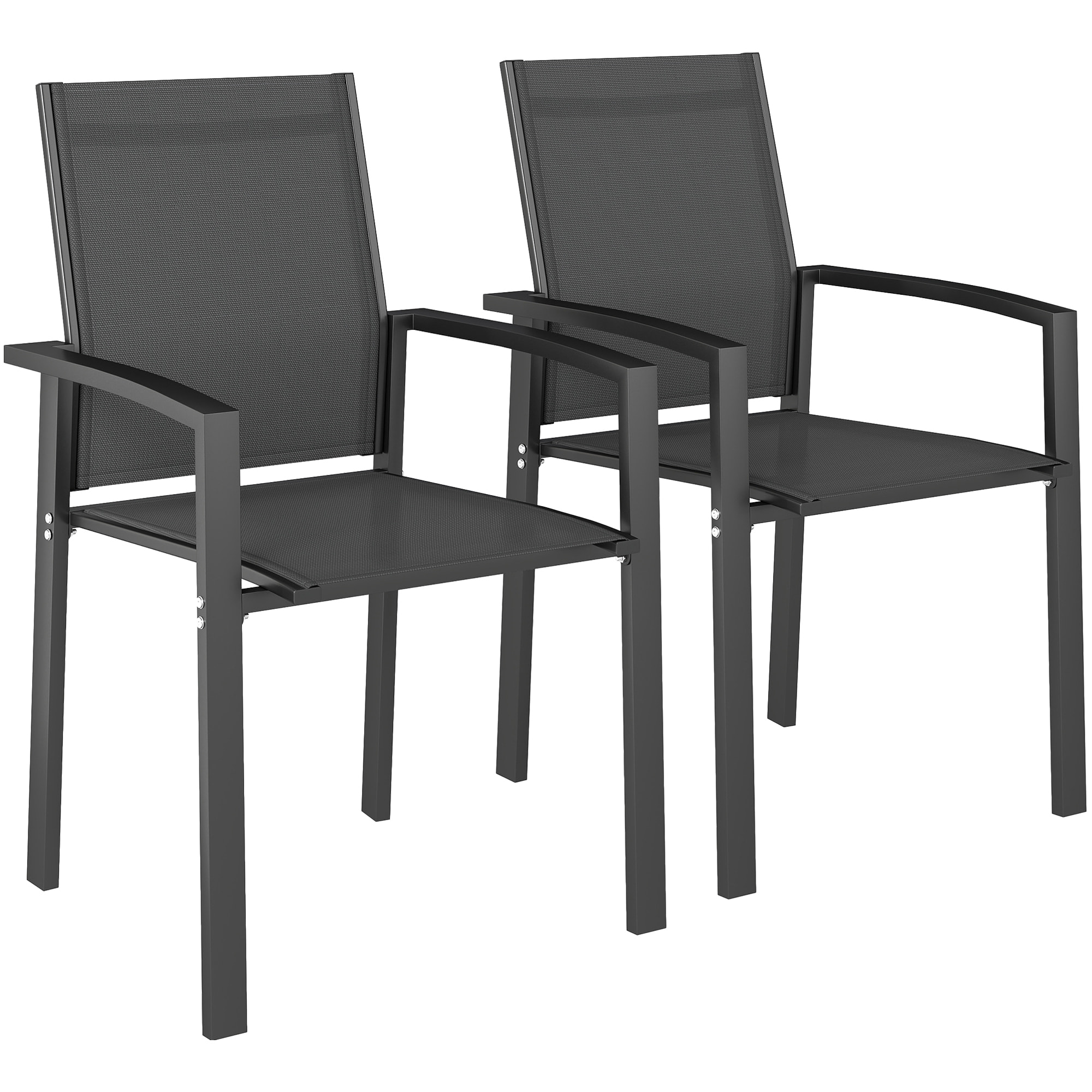 Lot de 2 chaises de jardin empilables grand confort alu textilène anthracite