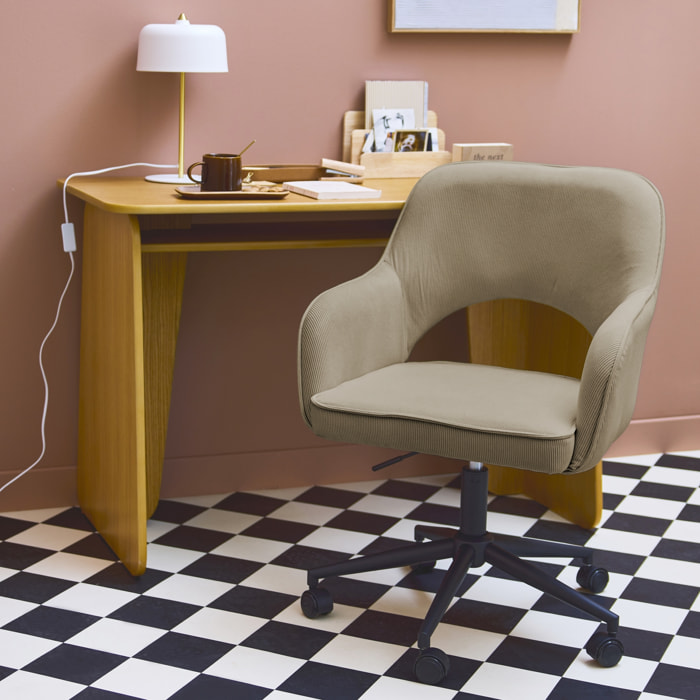 Chaise de bureau à roulettes velours côtelé JIM
