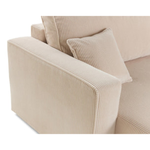 Topaze - Canapé droit 4 places avec double méridienne - assise profonde - en velours côtelé - Beige