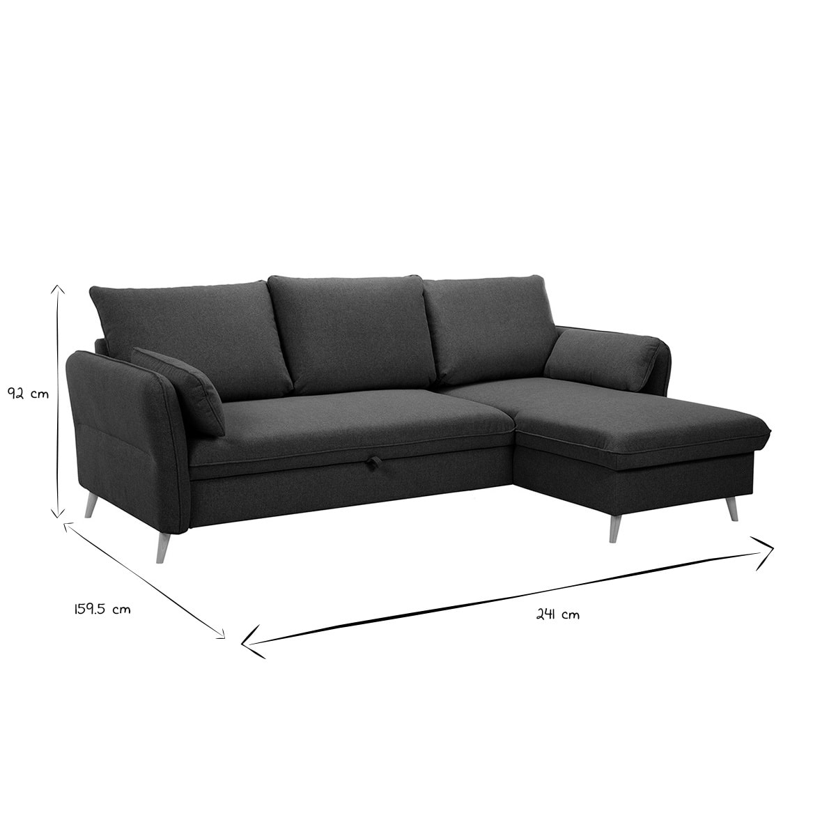 Canapé d'angle convertible réversible avec coffre 3-4 places en tissu vert kaki et bois clair DRISS