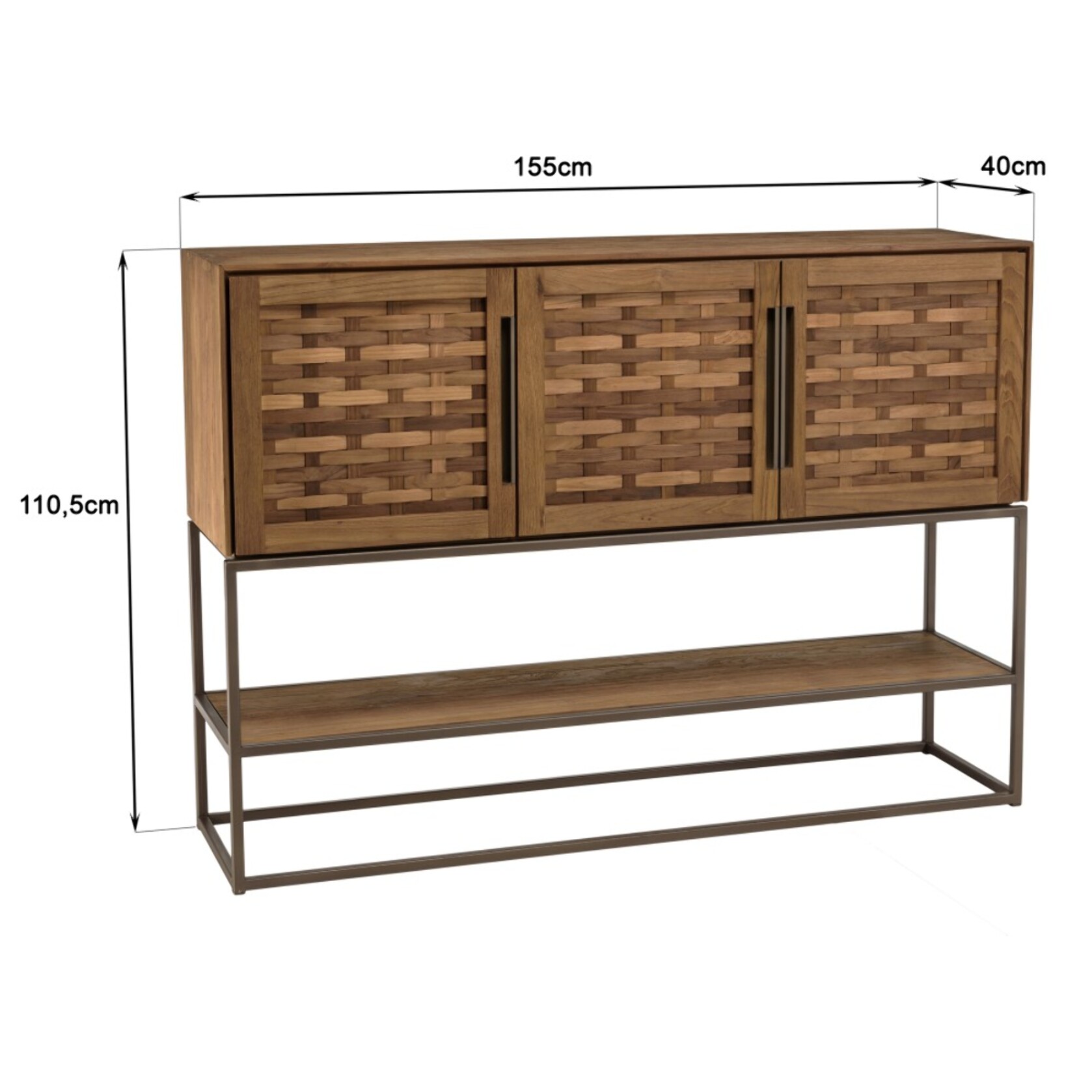 SIXTINE - Buffet en bois de teck recyclé 3 portes