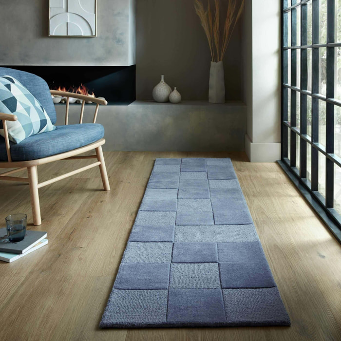 Tapis de couloir en laine CHECKERBOARD Bleu