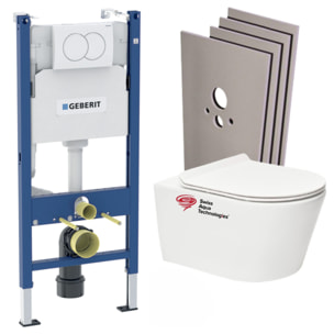 Pack WC sans bride Brevis + Abattant softclose slim + Bâti support Geberit UP100 + Plaque blanche + Set Habillage