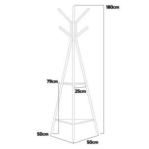 Gubinde - Appendiabiti in metallo 180x50 cm con 2 ripiani in legno