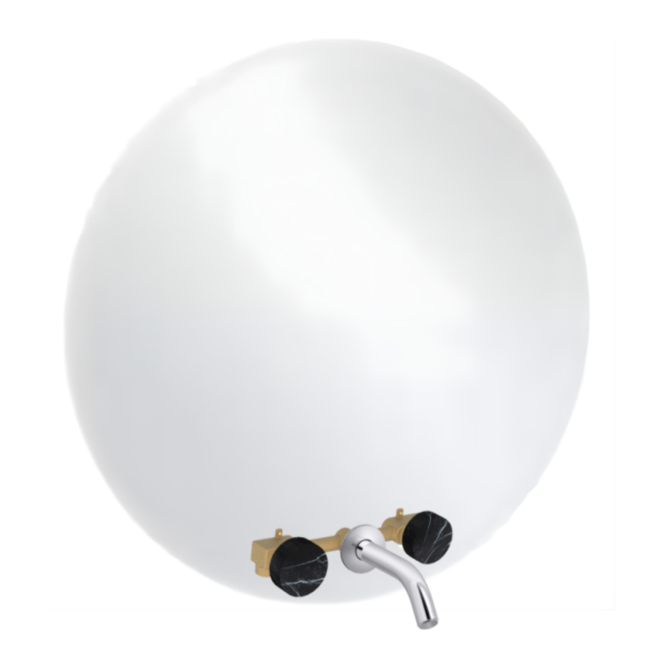 Miroir LED rond 3 trous + mélangeur lavabo encastré 3 trous Grands Boulevards marbré orage et chromé