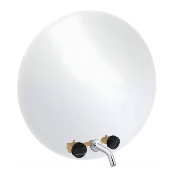 Miroir LED rond 3 trous + mélangeur lavabo encastré 3 trous Grands Boulevards marbré orage et chromé