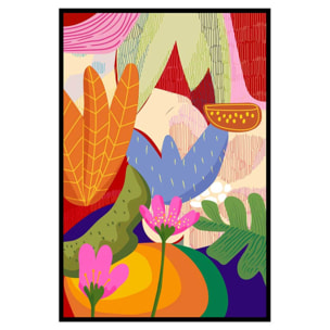 Affiche encadrée fleurs fond bleu nuit Affiche + cadre en métal - Noir