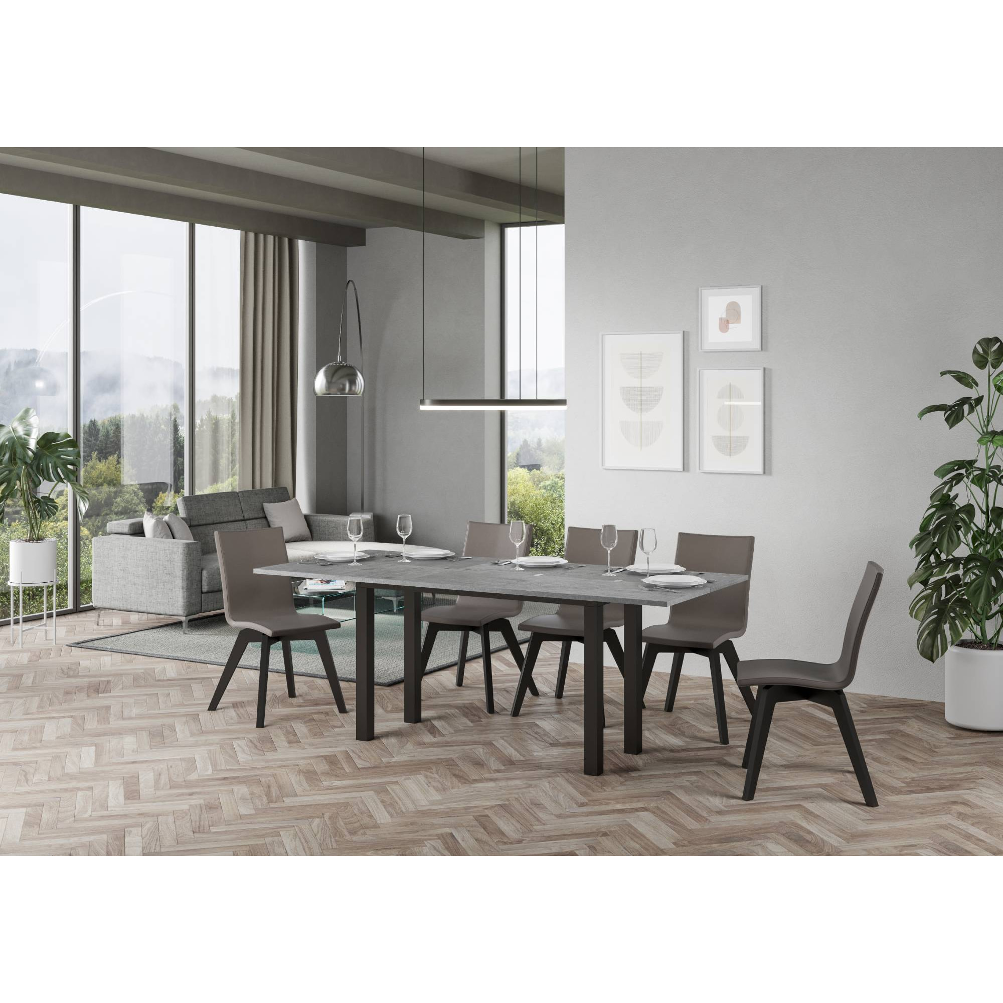 Table Everyday Double Ciment 120x45 ouverte/Allongée 120x90/200x90 pieds/cadre Anthracite