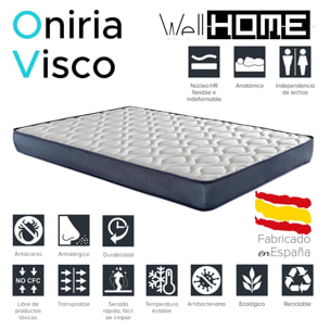 Colchón oniria visco , medida 150x190cm (altura 18cm), transpirable, adaptable, hipoalergénico