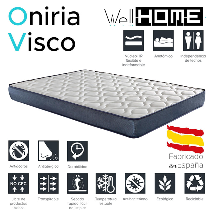 Colchón oniria visco , medida 150x190cm (altura 18cm), transpirable, adaptable, hipoalergénico