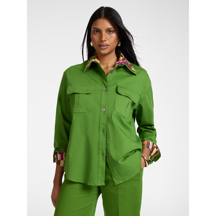 Elena Mirò - Camisa en gabardina con bolsillos - Verde