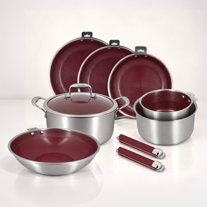 Batterie de cuisine 10 pièces en acier inoxydable lie de vin AGLAE