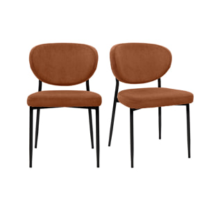 Chaises en tissu velours côtelé terre brûlée et métal noir (lot de 2) BREKA