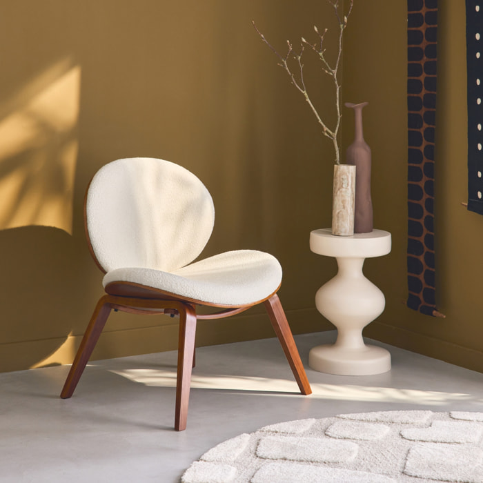 Fauteuil relax décor bois courbé placage effet noyer et bouclette texturée
