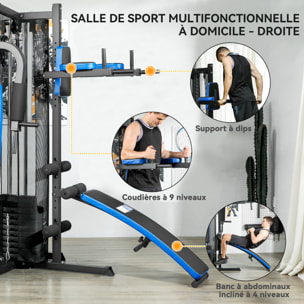 Station de musculation multi-équipement - collaboration Aosom.fr x FFHandball - 10 contrepoids - bleu