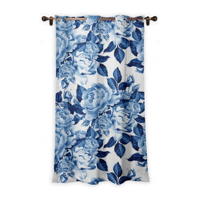 Cortina Terciopelo - Blue Flowers - 260x140x1cm