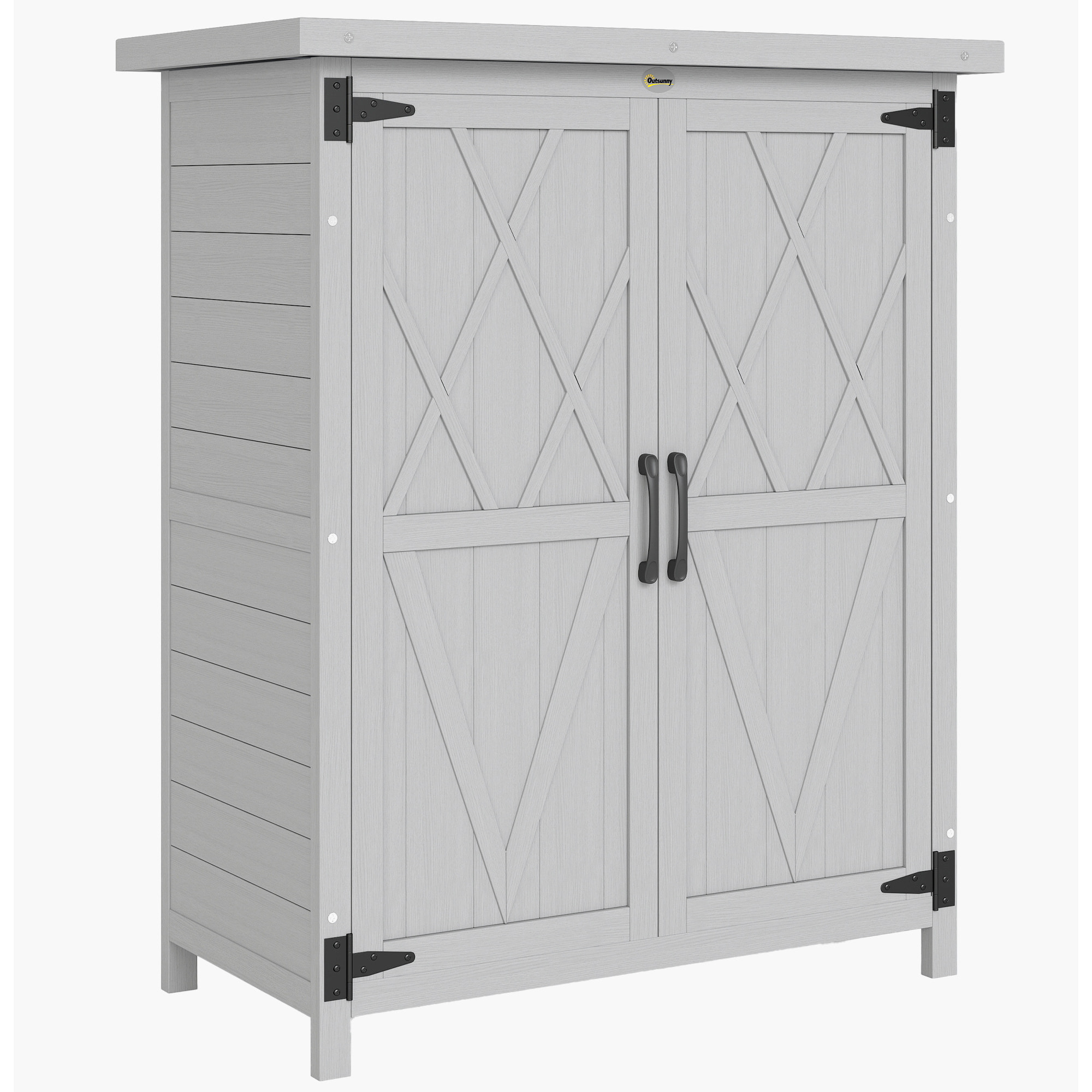 Armoire de jardin sur pied dim. 75 x 40 x 90 cm 2 portes 3 étagères toit tôle bois sapin gris