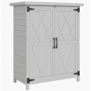 Armoire de jardin sur pied dim. 75 x 40 x 90 cm 2 portes 3 étagères toit tôle bois sapin gris