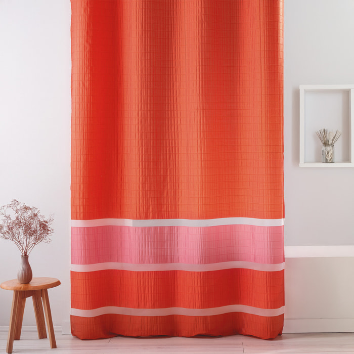 Voilage fantaisie tissée avec rayures horizontales - Orange corail