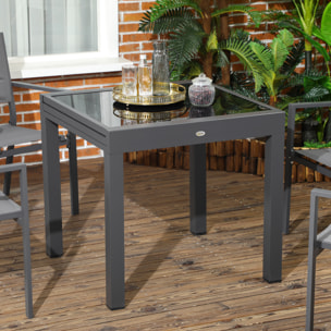 Table extensible de jardin grande taille dim. dépliées 160L x 80l x 75H cm alu métal époxy anthracite plateau verre trempé noir