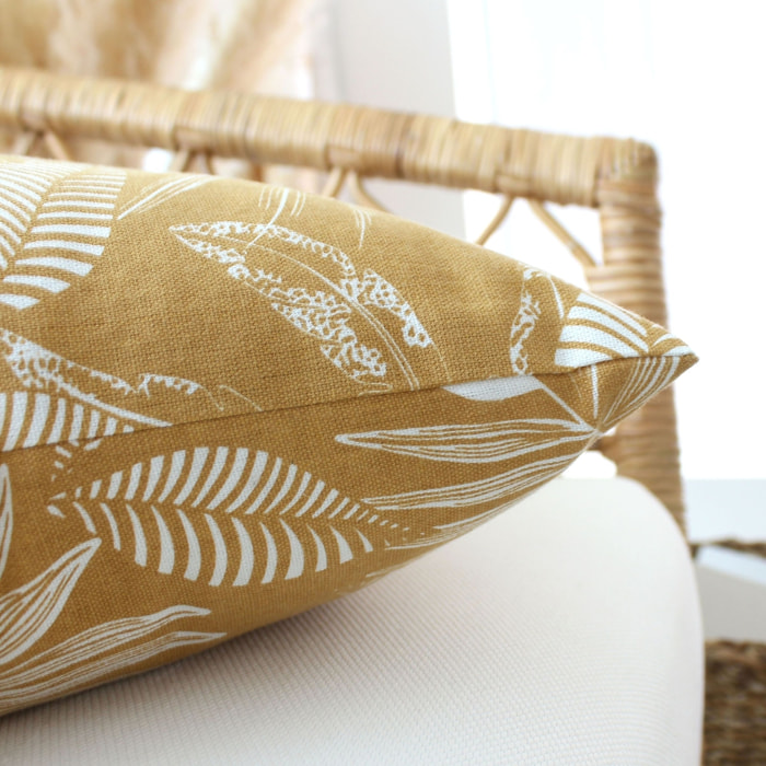 Coussin canapé déhoussable motif végétal - Beige