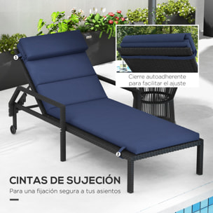 Cojín para Tumbona 196x63x6 cm Colchoneta para Tumbona de Algodón con Tela Hidrófuga Cojín de Asiento y Respaldo para Jardín Terraza Balcón Azul Oscuro