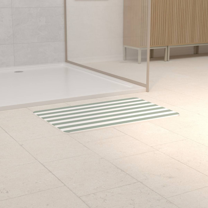 Tapis de bain Strio 39x60cm rayures vert céladon en diatomite