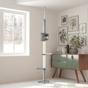 árbol Rascador para Gatos Altura 217 cm Cueva Bola Colgante Gris