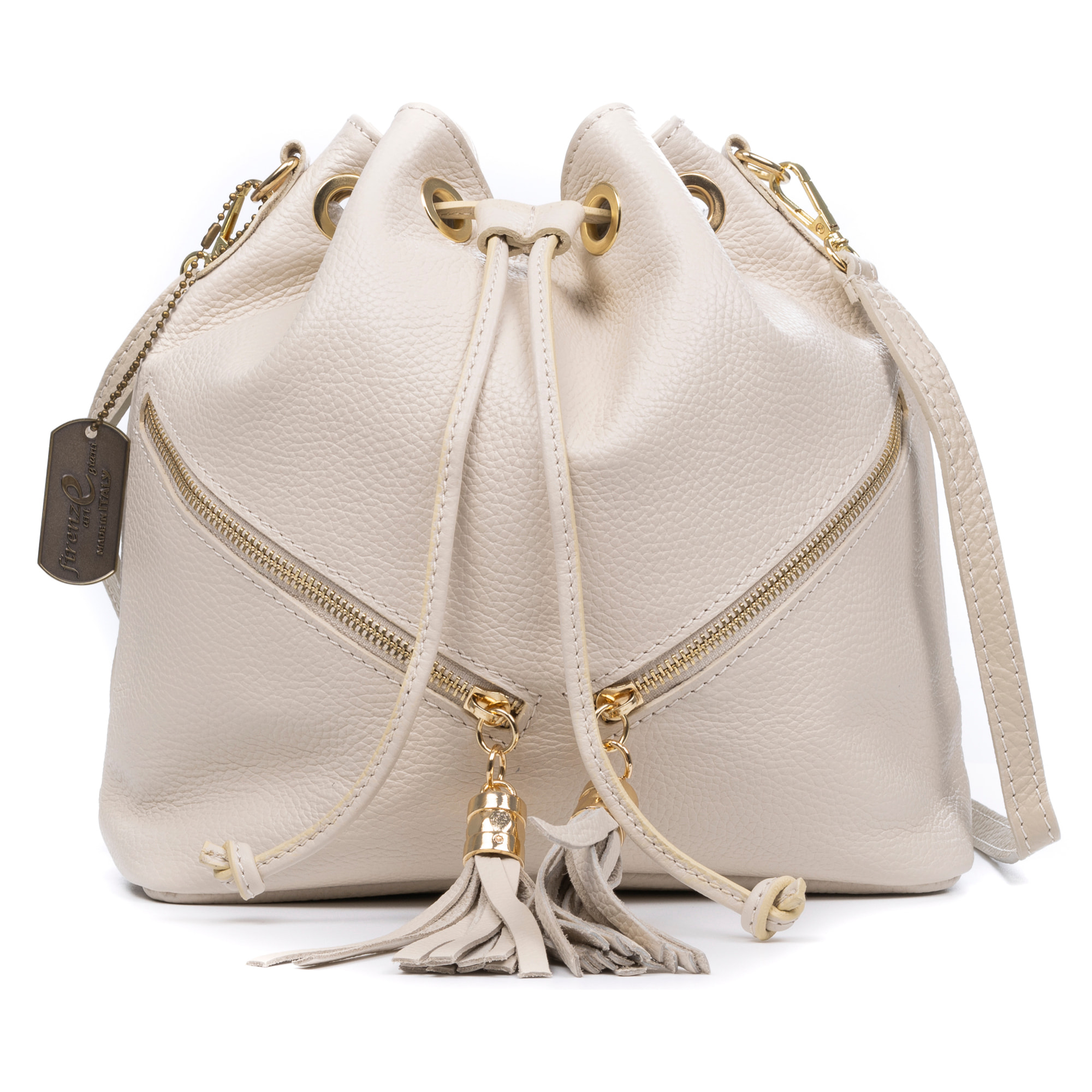 Arzene borsa a tracolla in vera pelle dollaro. Design arricciato cool e frange sul davanti