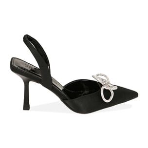 Décolleté slingback gioiello nere, tacco 8,5 cm