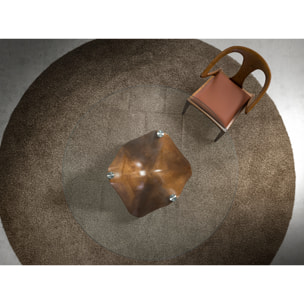 Mesa comedor redonda con tapa fija de cristal templado patas de madera en nogal 130x130x75cm