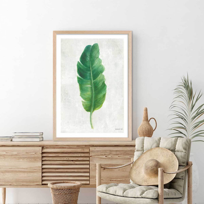 Affiche Feuille de bananier illustrée Affiche + cadre en bois - Chêne