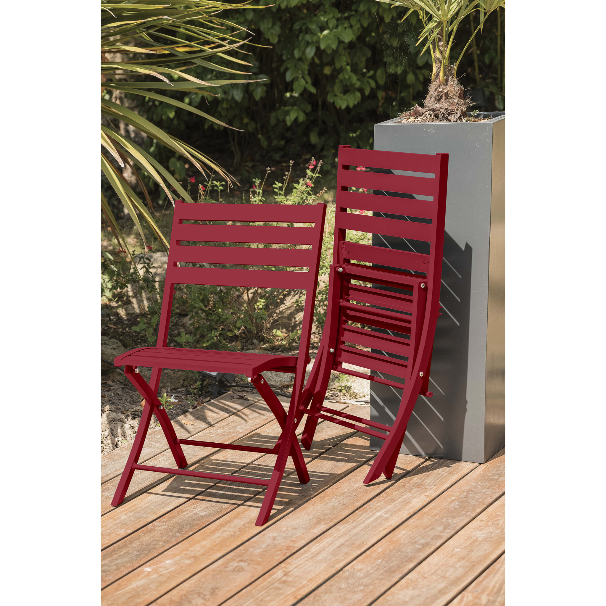 MARIUS - Ensemble repas de jardin 2 places en aluminium rouge carmin