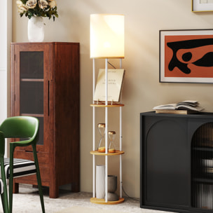 Lámpara de Pie con Estantes, Lámpara con 3 Temperaturas de Color, Control Remoto, Bombilla E27, para Salón, Dormitorio, Oficina, Natural