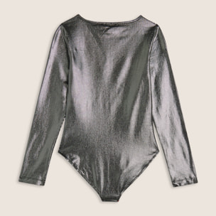 Body Bambina in jersey coated effetto argento