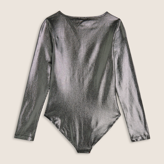 Body Bambina in jersey coated effetto argento