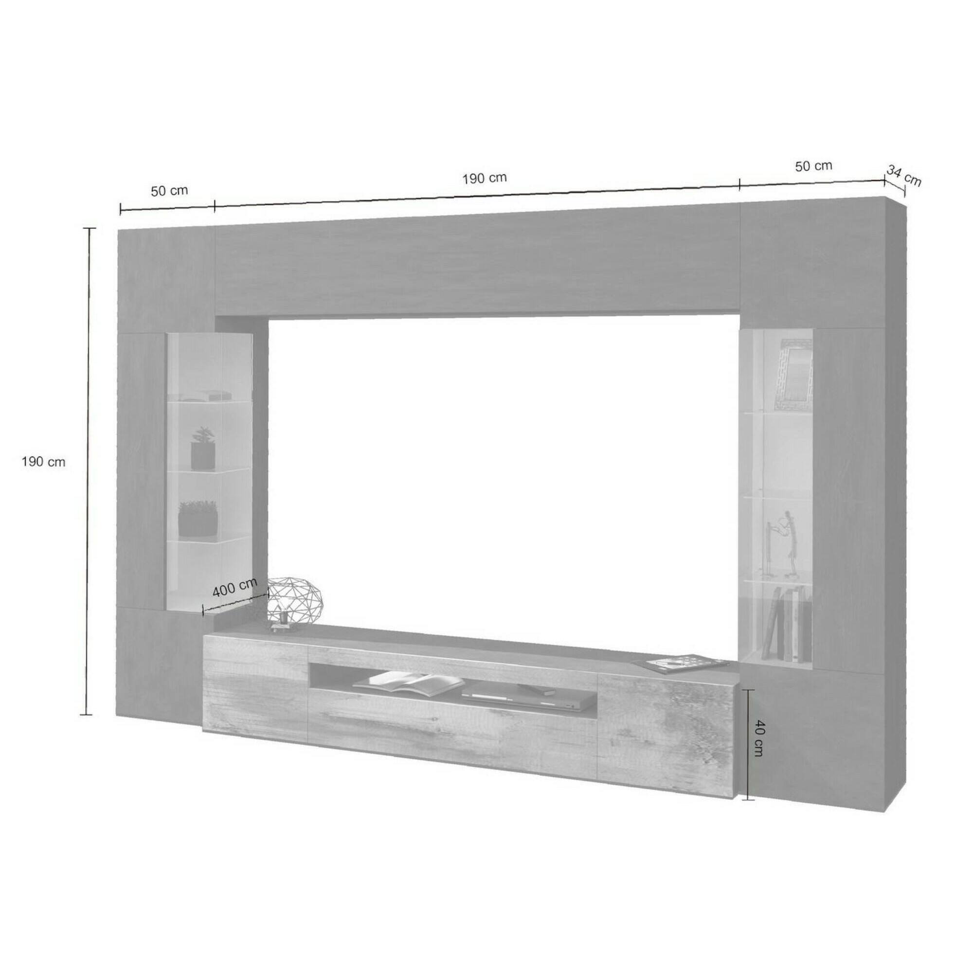 Parete attrezzata Clementino, Set salotto porta TV a 6 ante, Mobile soggiorno multiuso con luce LED, 100% Made in Italy, cm 290x40h191, Antracite e Acero