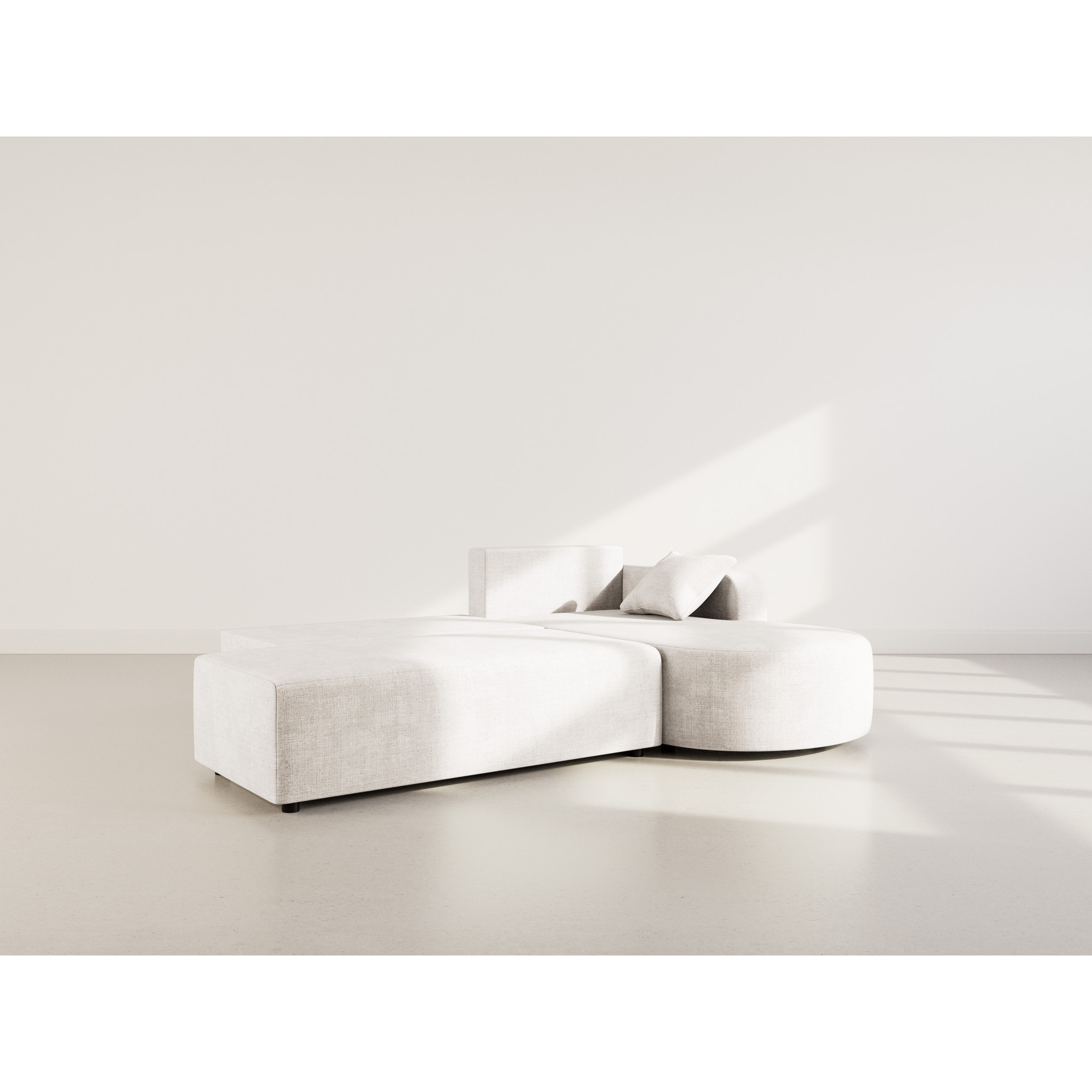 Miro - Canapé d'angle droit 4 places convertible avec coffre en velours texturé - Beige