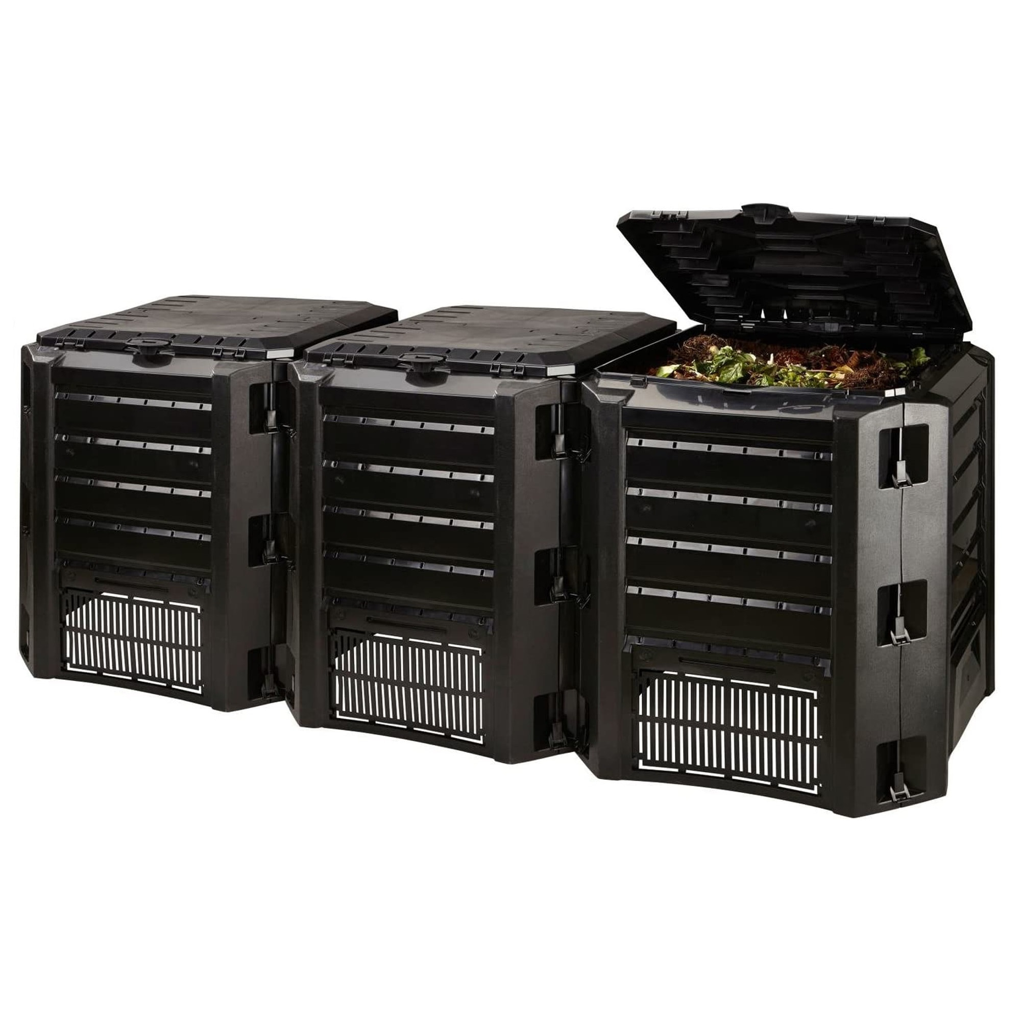 Compostador 1200 l prosperplast compogreen module de plástico en color negro, 82,6 (alto) x 198 (ancho) x 71,9 (profundo) cms